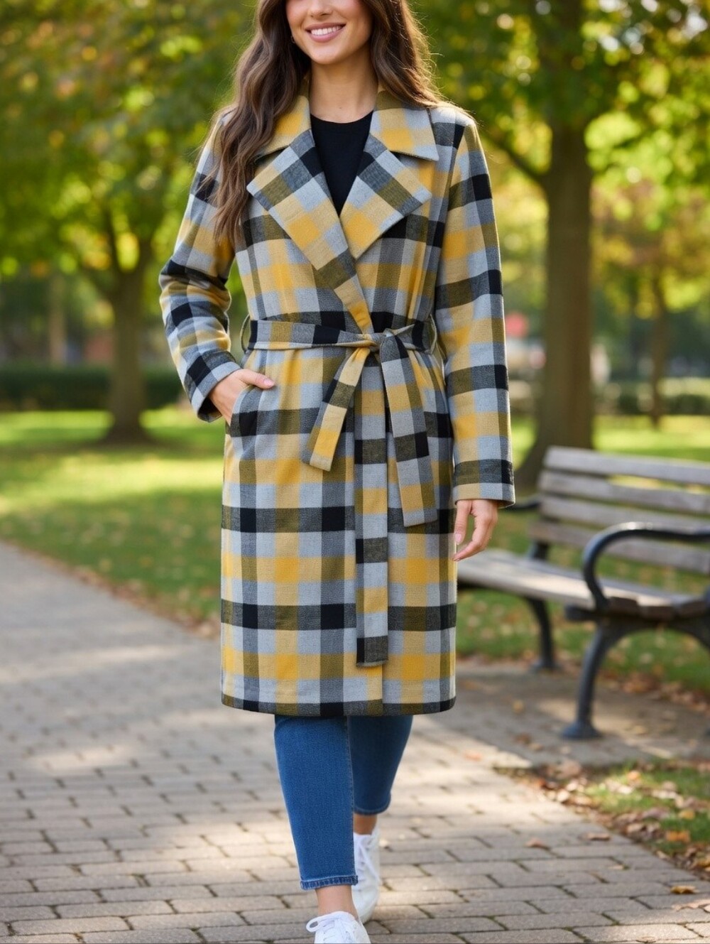 Maison Cinqcent Plaid Checked Mid-length Trench Coat In Gold, Grey And Black M
